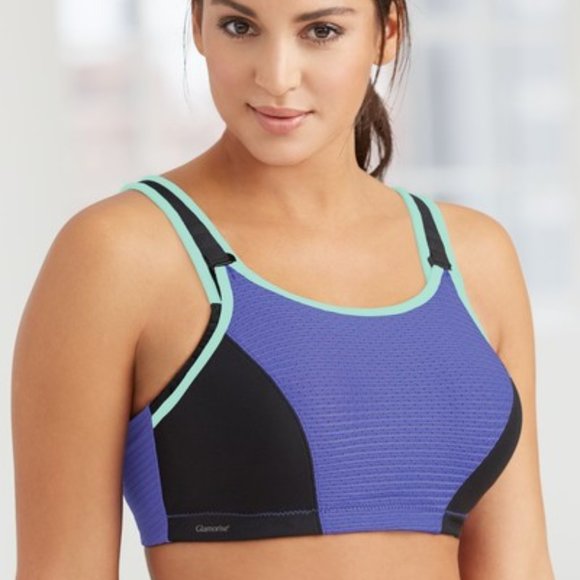 Glamorise SPORT Bra 46D (DOUBLE-LAYER) Wicking (PADDED-STRAPS) Purple NEW Wired - Picture 9 of 11